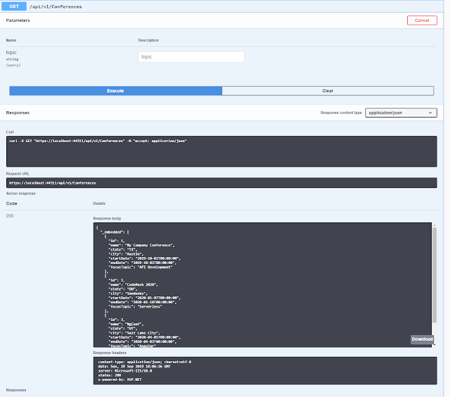 Conferences Endpoint Swagger screenshot